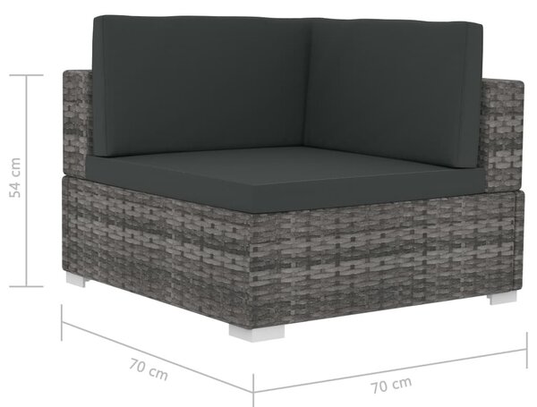 2 db szürke moduláris polyrattan sarokfotel párnákkal