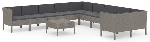 11 részes szürke polyrattan kerti ülőgarnitúra párnákkal