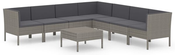 8 részes szürke polyrattan kerti ülőgarnitúra párnákkal