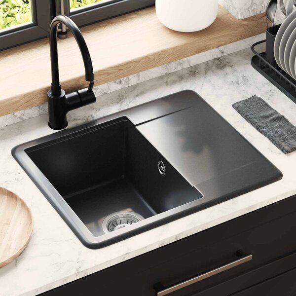 VidaXL Mosogató Fekete 560 x 460 mm 80% Kvarc és 20% Gyanta