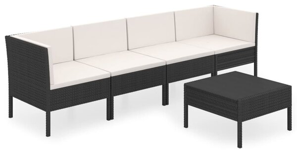 5 részes fekete polyrattan kerti ülőgarnitúra párnákkal
