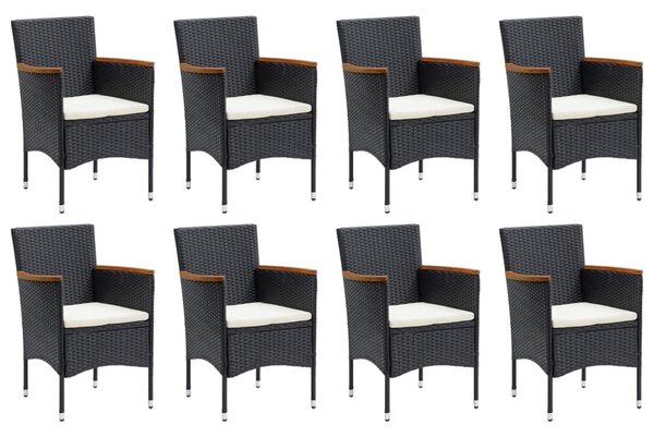 9 részes fekete polyrattan kerti étkezőgarnitúra párnákkal
