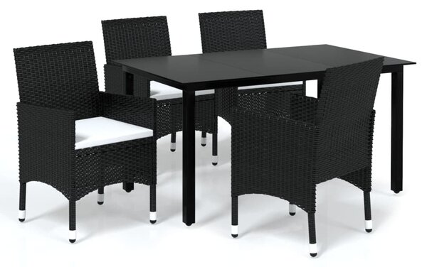 5 részes fekete polyrattan kerti étkezőgarnitúra párnákkal