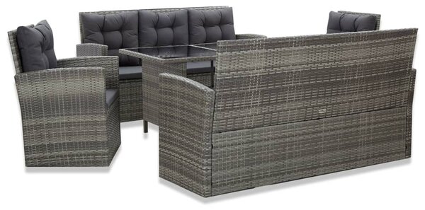 5 részes szürke kültéri polyrattan étkezőgarnitúra párnákkal