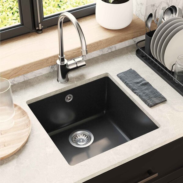 VidaXL Mosogató Fekete 430 x 460 mm 80% Kvarc és 20% Gyanta