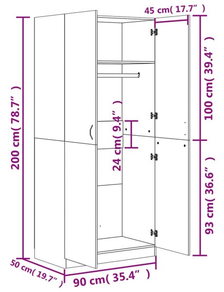 Betonszürke szerelt fa ruhásszekrény 90 x 52 x 200 cm