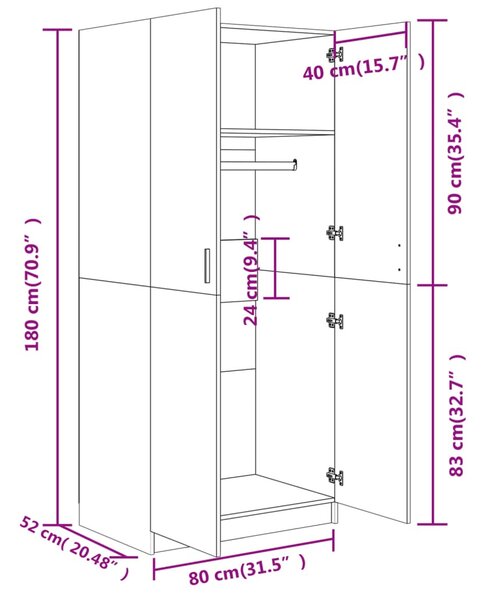Betonszürke szerelt fa ruhásszekrény 80 x 52 x 180 cm