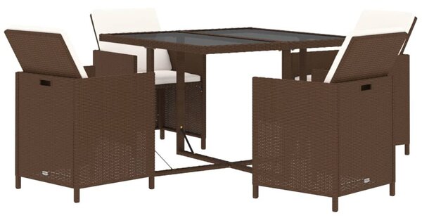 5 részes barna polyrattan kerti étkezőgarnitúra párnákkal