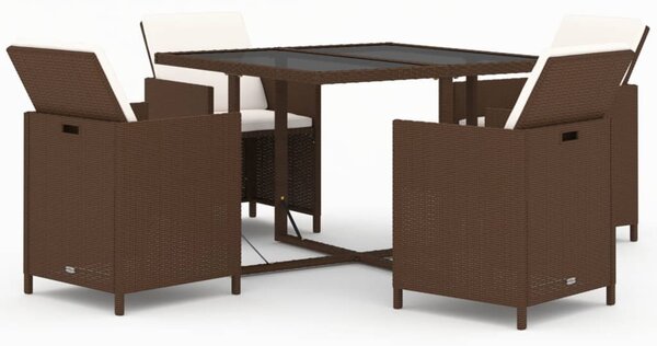 5 részes barna polyrattan kerti étkezőgarnitúra párnákkal