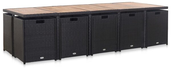 15 részes fekete polyrattan kültéri étkezőgarnitúra párnákkal