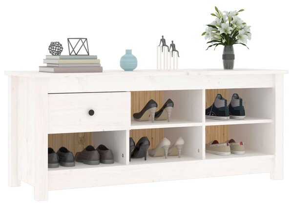 Fehér tömör fenyőfa cipősszekrény 110 x 38 x 45,5 cm