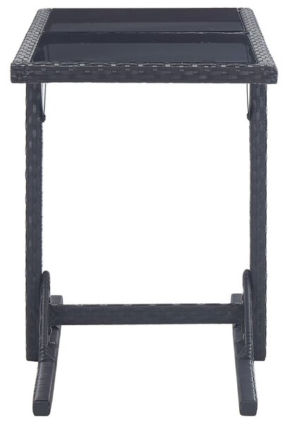 Fekete polyrattan és üveglapos kerti asztal 110 x 53 x 72 cm