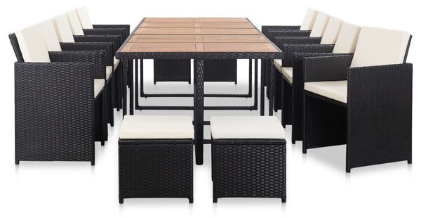 15 részes fekete polyrattan kültéri étkezőgarnitúra párnákkal