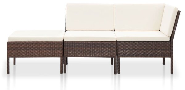VidaXL 3-részes barna polyrattan kerti ülőgarnitúra párnákkal