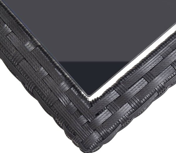 Fekete polyrattan és üveglapos kerti asztal 110 x 53 x 72 cm