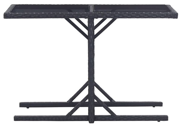 Fekete polyrattan és üveglapos kerti asztal 110 x 53 x 72 cm