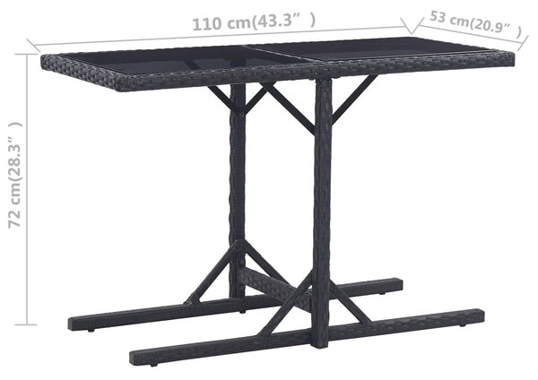 Fekete polyrattan és üveglapos kerti asztal 110 x 53 x 72 cm