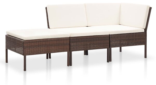 VidaXL 3-részes barna polyrattan kerti ülőgarnitúra párnákkal