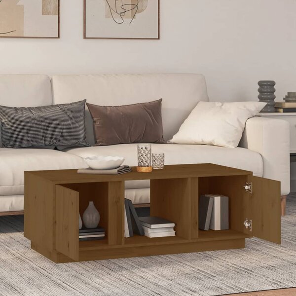 Mézbarna tömör fenyőfa dohányzóasztal 110 x 50 x 40 cm
