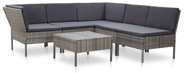 6-részes szürke polyrattan kerti ülőgarnitúra párnákkal