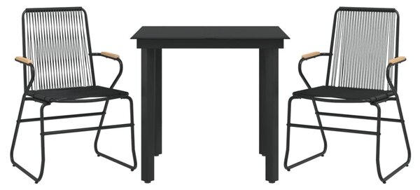 3 részes fekete PVC rattan kerti étkezőgarnitúra