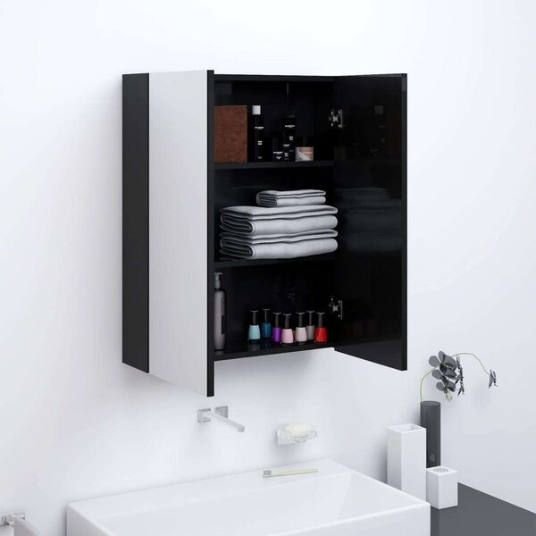 VidaXL Fürdőszobaszekrény - Tükör - Fekete - 60x15x75 cm