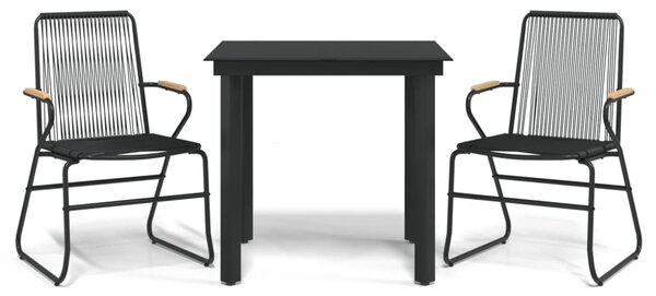 3 részes fekete PVC rattan kerti étkezőgarnitúra