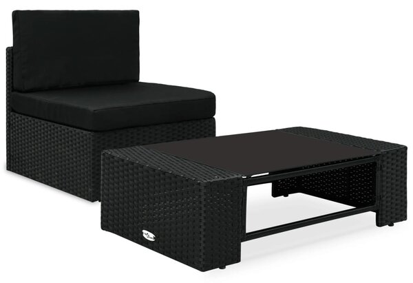 2 részes fekete polyrattan kerti ülőgarnitúra
