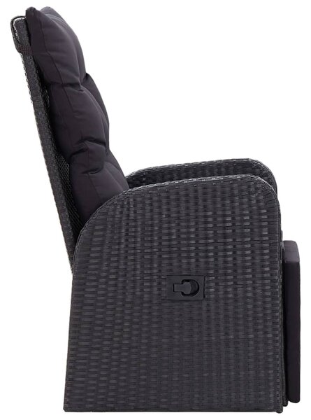 3 darabos fekete polyrattan bisztrószett párnákkal