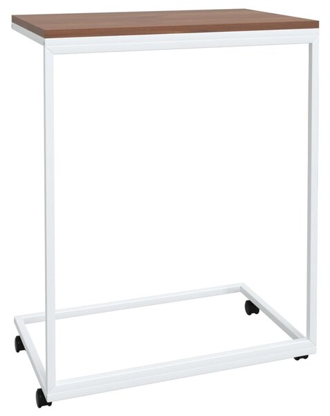 Fehér szerelt fa kisasztal kerekekkel 55x35x70 cm