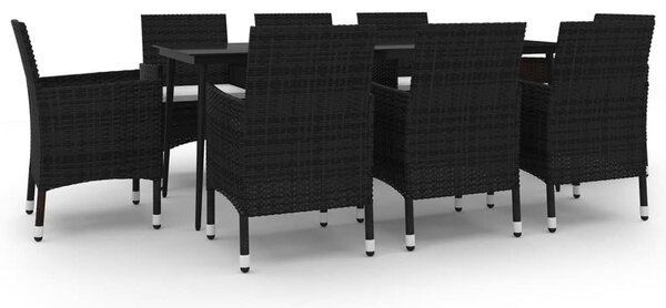 9 részes polyrattan és üveg kerti étkezőgarnitúra párnákkal
