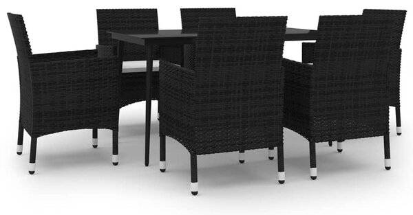 7 részes polyrattan és üveg kerti étkezőgarnitúra párnákkal
