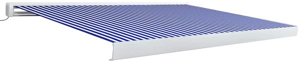 Kék és fehér motorizált kazettás napellenző 400x300 cm
