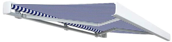 Kék és fehér motorizált kazettás napellenző 400x300 cm