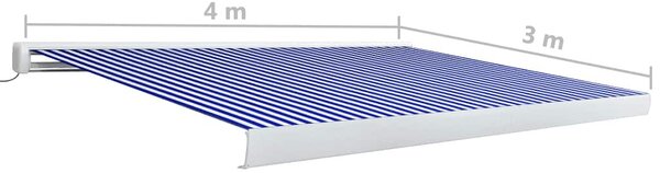 Kék és fehér motorizált kazettás napellenző 400x300 cm