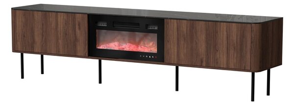 TV-állvány Miravio 106, Laminált forgácslap, Üveg, Közepes sűrűségű farostlemez, 55x200x40cm, Fekete márvány, Dió