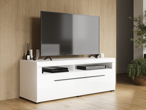 TV-állvány Ophsalu 103, Laminált forgácslap, 52x140x50cm, Fényes fehér, Fehér