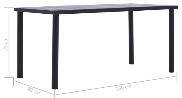 Fekete és betonszürke MDF étkezőasztal 160 x 80 x 75 cm