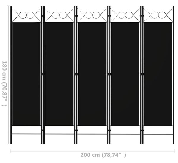 Fekete 5 paneles paraván 200 x 180 cm