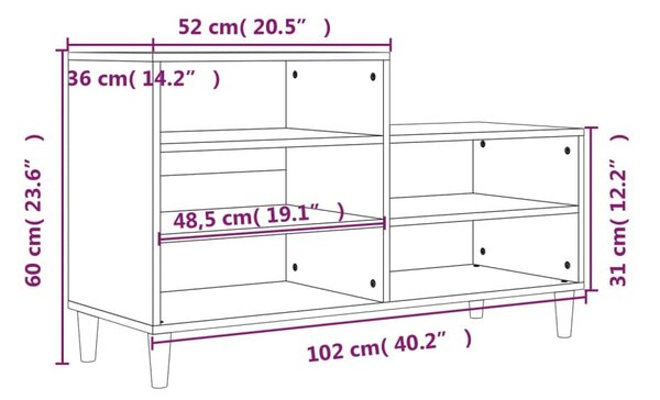 Fekete szerelt fa cipősszekrény 102x36x60 cm