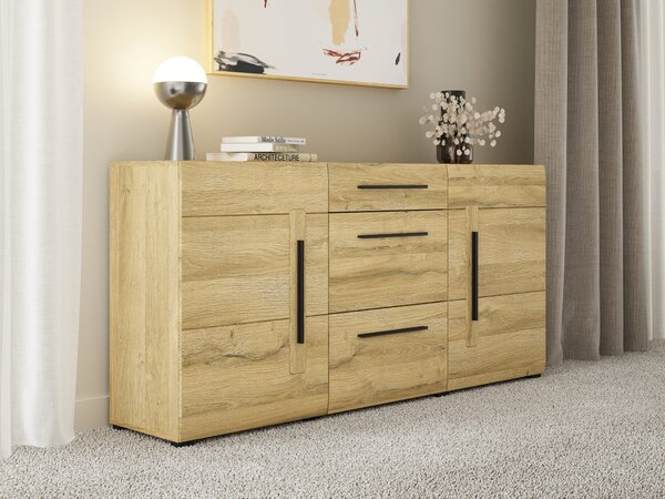 Komód Ophsalu 108, Laminált forgácslap, 86x180x39cm, Grandson tölgy