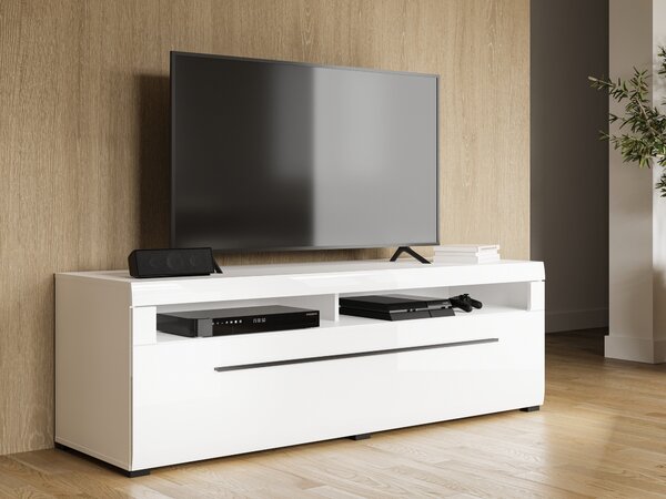 TV-állvány Ophsalu 104, Laminált forgácslap, 52x160x50cm, Fényes fehér, Fehér