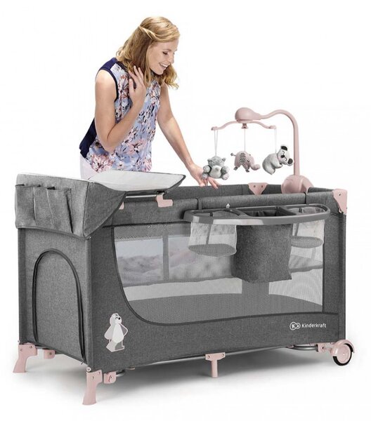 Kinderkraft JOY multifunkciós utazóágy - pink