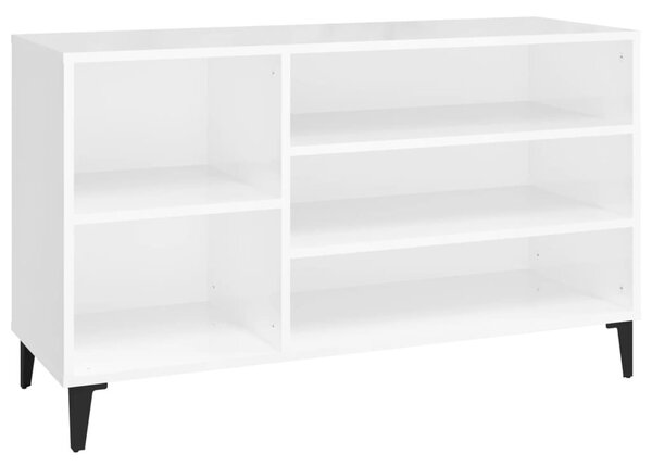 Magasfényű fehér szerelt fa cipősszekrény 102x36x60 cm