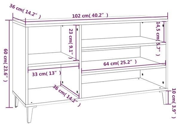 Fekete szerelt fa cipősszekrény 102x36x60 cm