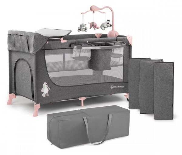 Kinderkraft JOY multifunkciós utazóágy - pink