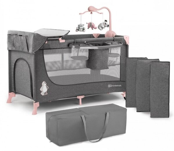 Kinderkraft JOY multifunkciós utazóágy - pink