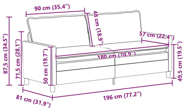 VidaXL Kanapé Türkiz 196 x 81 x 87,5 cm Bársony