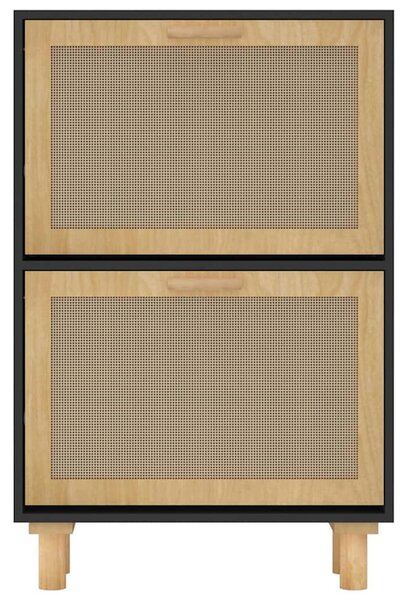 Fekete szerelt fa és természetes rattan cipőszekrény 52x25x80cm