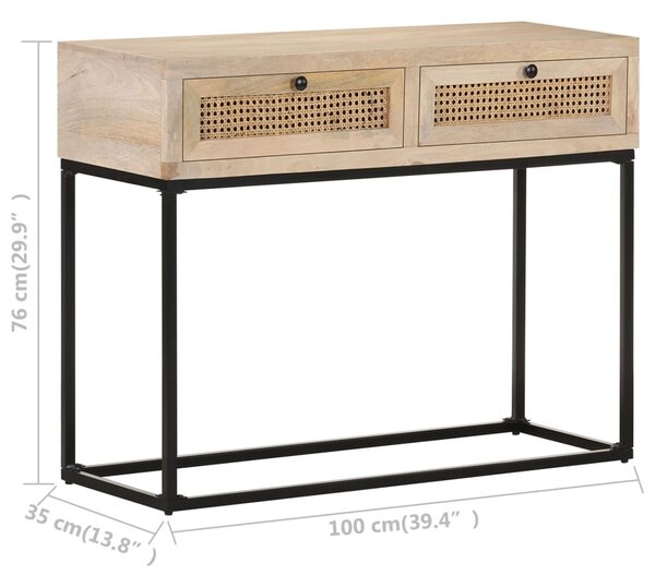 Tömör mangófa és természetes nád tálalóasztal 100 x 35 x 76 cm